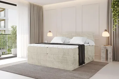 Produktbild von ALTDECOR Boxspringbett  - TOLO KING 200x200 Cord - Creme - Komplett-Set mit H3 und H4 Matratzen und Topper, Polsterbett mit Bettkästen, Lattenrost, Bett mit Stauraum, Doppelbett, Boxbett