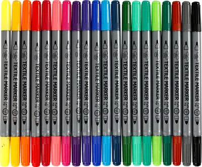 Produktbild von Creativ Company Textilmarker, Strichstärke 2,3 + 3,6 mm, Standardfarben, 20 Stück, 1 Box