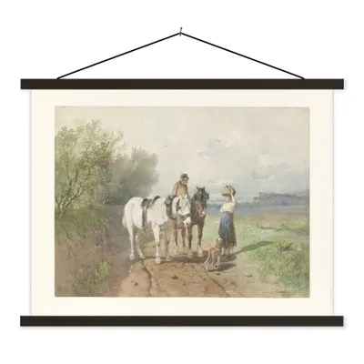 Produktbild von MuchoWow® Textilposter Gespräch auf einer Landstraße - Gemälde von Anton Mauve 60x45 cm mit schwarzem Rahmen - Poster Schlafzimmer