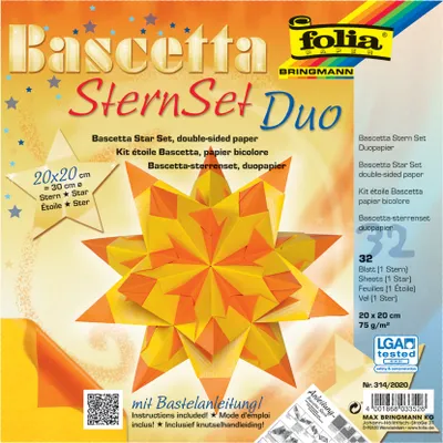 Produktbild von folia Faltblätter Bascetta-Stern 200 x 200 mm gelb/orange 75 g/qm 32 Blatt
