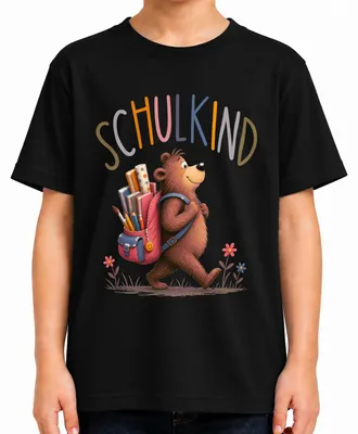Productafbeelding van T-shirt voor kinderen, zwart, maat 152, met opdruk "Eerste schooldag" of "Start van het schooljaar" (geschikt voor een kind dat naar de basisschool gaat)