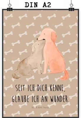 Produktbild von Mr. & Mrs. Panda Bild Hunde Liebe DIN A2 - Hundeglück - Geschenk, Herz, Kunstdruck, Wanddekoration, Glaube, Plakat, Kuscheln, Hund, wanddeko, Sprüche, Optimitisch, poster