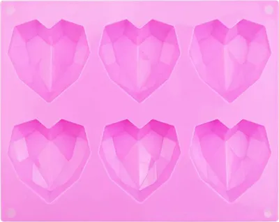 Produktbild von Silikon Backform Herz Pink 3D Diamant Herz Silikonform Backformen Herzform 6 Herzchen Schokoladenformen 21.8 * 17 * 2.2 cm Herzbackform Kuchenform Herz für Kuchen, Muffincups, Schokolade