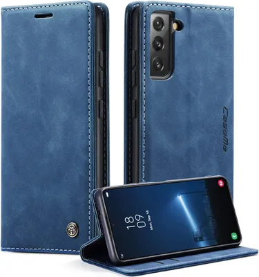 Produktbild von Samsung Galaxy S22 5G Handyhülle Premium Leder Flip Case Blau