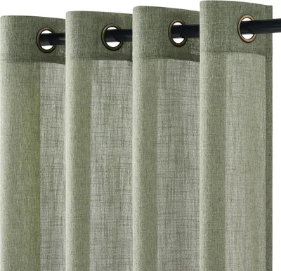 Immagine prodotto di Tende corte effetto lino - Tende semitrasparenti con passanti - Verde salvia - Tenda in lino - Set da 2 - Tenda in lino, leggera e sottile