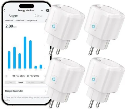 Obrázek produktu pro Chytré Wi-Fi zásuvky, sada 4 kusů - ovládání hlasem - měření spotřeby energie, 16 A - ovládání přes aplikaci