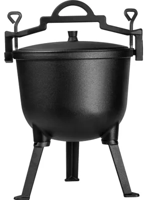 Immagine prodotto di KRAFT&DELE | Pentola in ghisa, pentola a tre piedi, coperchio, manico e viti di fissaggio, calderone, pentola per grigliare, pentola a pressione per grigliare, calderone magico, 10 L, "Wizard"
