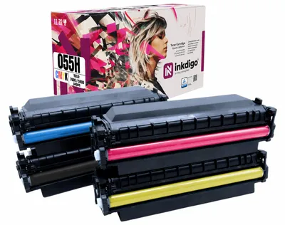 Produktbild von Inkdigo Tonerset CRG055H ohne Chip für Canon i-SENSYS LBP-662Cdw, LBP-663Cdw, LBP-664Cx, MF741Cdw – CMYK,, KI-generiertes Bild