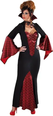 Produktbild von M215152-S-schwarz-rot Damen Vampirkleid Teufelkleid lang Gr.S