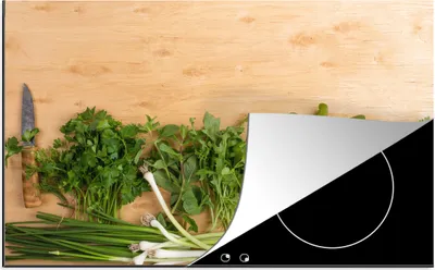 Obrázek produktu pro KitchenYeah® Krycí deska na sporák szeleninou a bylinkami, 76x51cm, dekorace do kuchyně, keramická krycí deska, krycí deska na varnou desku