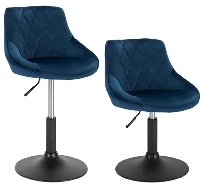 Produktbild von 2er-Set Samt-Barhocker - Barhocker - Höhenverstellbar - Drehbar - Gepolstert - Metallgestell - Blau