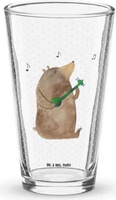 Produktbild von Mr. & Mrs. Panda Wasserglas Bär Gitarre - Transparent - Geschenk, Cocktailglas, Glas, Teddy, Pintglas, Tumbler, Bierglas