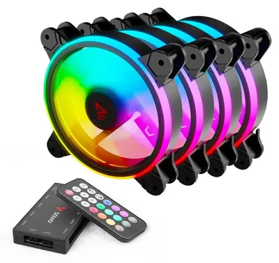 Zdjęcie produktu dla Savio FAN-01 4-pack 120mm ARGB fan including controller and remote control, Wentylator, 12 cm, 1200 RPM, 25 sony/sonów, Czarny