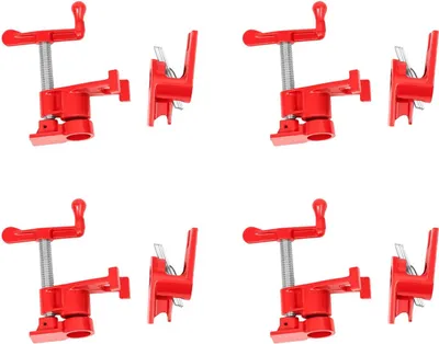 Image de Serre-joints pour travaux sur bois - Lot de 4 serre-joints - Pour tubes filetés de 1,9 cm - Fonte - Pour coller du bois - Rouge