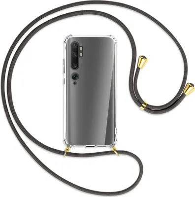 Produktbild von Handykette Backcover-Schutzhülle mit Band (Metall goldfarben) für Xiaomi Mi Note 10 (Pro) - dunkelgrau