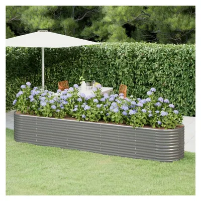 Produktbild von Hochbeet aus pulverbeschichtetem Stahl, robustes Pflanzgefäß, witterungsbeständig, für Garten, Balkon und Terrasse, Grau, 368 W x 80 D x 68 H cm