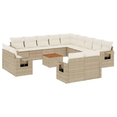 Produktbild von 14-tlg. Garten-Sofagarnitur mit Kissen Beige Poly Rattan