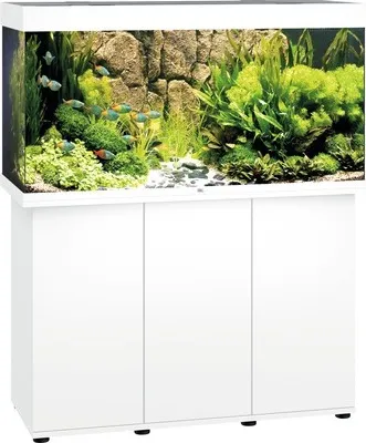 Produktbild von Aquariumkombination JUWEL Rio 350 SBX mit LED-Beleuchtung, Heizer, Filter und Unterschrank weiß
