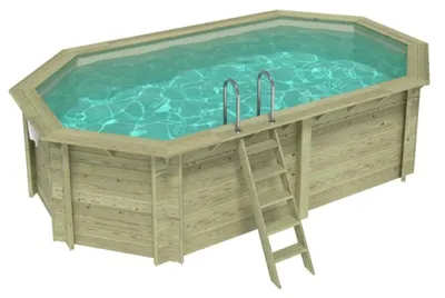 Immagine prodotto di Piscina in legno NEMO 5.79 x 3.49 - H.1.45 m, sabbia, con supporti fissati al calcestruzzo