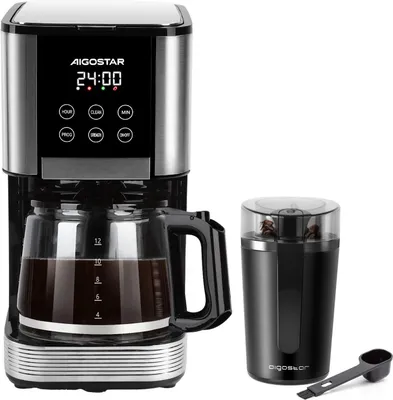 Produktbild von Aigostar - Elektrische Kaffeemühle 60g 200W/ Filterkaffeemaschine 1,5L 1000W