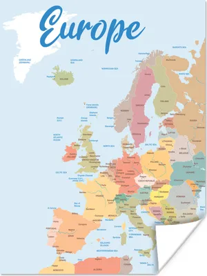 Produktbild von MuchoWow® Poster Karten - Europa - Farbe 120x160 cm - Wandbilder