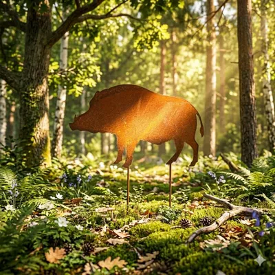 Produktbild von Beetstecker Wildschwein in Rostoptik – dekorativer Blickfang für Garten & Beete