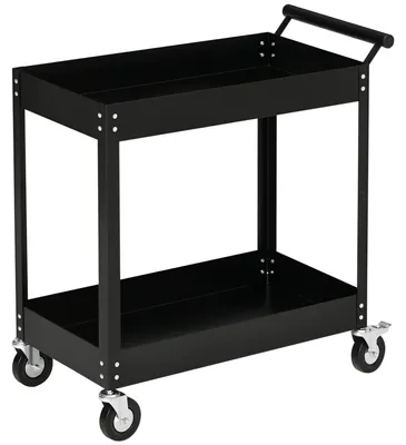Productafbeelding van Werkplaatswagen, 2 schappen, kruiwagen, 4 wielen, staal, tot 150 kg, 84,5 x 38 x 84 cm, zwart