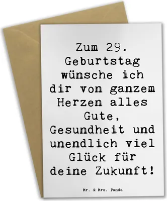 Produktbild von Mr. & Mrs. Panda Glückwunschkarte Spruch 29. Geburtstag Wünsche - Weiß - Geschenk, Meilenstein, Happy Birthday, neujahrskarte, vatertagskarte, herzliche, einladungskarten
