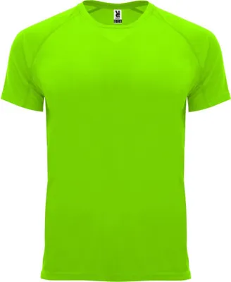 Imagen del producto de Camiseta para hombre "Bahrain" de Roly, de manga corta y diseño deportivo, modelo PF4339 (talla XXL), color verde fluorescente