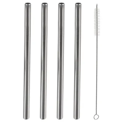 Image de 4 pailles réutilisables en acier avec brosse de nettoyage