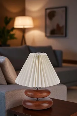 Produktbild von Opviq, Hochwertige Tischlampe, Holz, Creme & Walnuss, E27, IP20, 100 cm Kabel