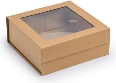 Image de Coffret cadeau magnétique Kraft avec fenêtre 200 x 200 x 80 mm (extérieur) Pour les cadeaux