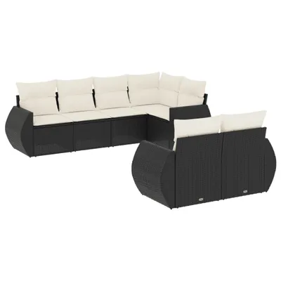 Produktbild von vidaXL 7-tlg. Garten-Sofagarnitur mit Kissen Schwarz Poly Rattan