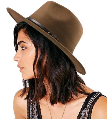 Zdjęcie produktu dla Damski kapelusz Fedora z szerokim rondem, ozdobiony klamrą, w stylu retro, model Panama, kolor camelowy