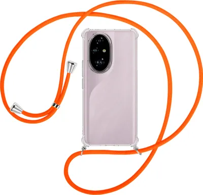 Produktbild von Handykette Backcover-Schutzhülle mit Band (Metall silberfarben) für Honor 200 Pro - neonorange
