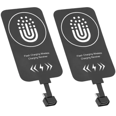 Produktbild von 2 Stück 10W USB Typ C Wireless Ladeempfängeradapter, passend für Samsung Galaxy-Smartphones, Ultradünnes drahtloses Ladegerät-Empfängermodul