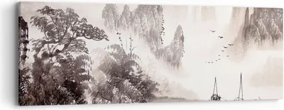 Produktbild von Bild auf Leinwand - Leinwandbild - Einteilig - Chinesisch Landschaft Aquarell - 90x30cm - Wand Bild - Wanddeko - Wandbilder - Leinwanddruck - Bilder - Wanddekoration - Leinwand bilder - AB90x30-4265