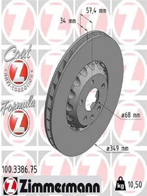 Image de 2x ZIMMERMANN disque de frein 100.3386.75 pour AUDI A6 Avant (4A5 C8) A8 (4N2 4N8)