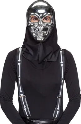 Produktbild von Totenkopfmaske Halbmaske Horror Totenkopf Silber mit Haube & Gummizug Halloween