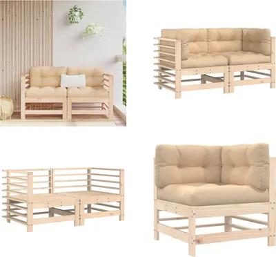 Produktbild von vidaXL Ecksofas mit Kissen 2 Stk. Massivholz Kiefer - Ecksofa - Ecksofas - Gartensofa - Outdoor Sofa