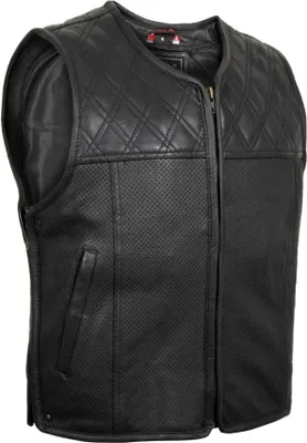 Produktbild von Lederweste biker kutte perforiertes Leder schwarz Stepp Muster Lederkutte Biker(M)