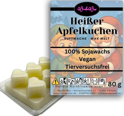 Produktbild von WonderWax Duftwachs Weihnachten Wax Melts für Duftlampe, 6 Herzen Duftmelt Wachsmelt Sojawachs Duftwachs Würfel für Raumdüfte, Wachs Duftöl Winter Indoor Schmelzen für Aromalampe Heißer Apfelkuchen