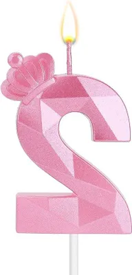 Produktbild von Rosa Taartkerze 7,5 cm mit Krone für Mädchen