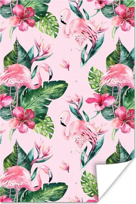 Produktbild von MuchoWow® Poster Blumen - Flamingo - Pflanzen 60x90 cm - Wanddekoration