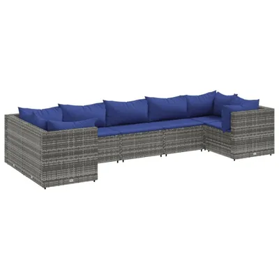 Produktbild von 7-tlg. Garten-Lounge-Set mit Kissen Grau Poly Rattan