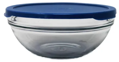 Image de Pasabahce Chef bol en verre rond avec couvercle bleu 14cm
