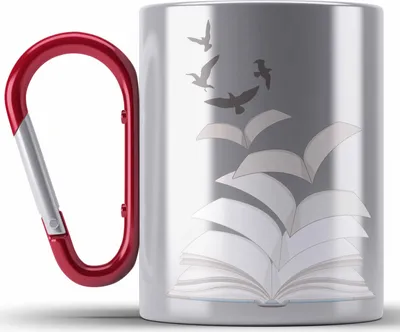 Produktbild von Trendation - Leseratte Geschenk Edelstahl Tasse Karabiner Buch Grafik Bücher Lesen Bücherwurm Geschenk Spruch Lesen (Rot)