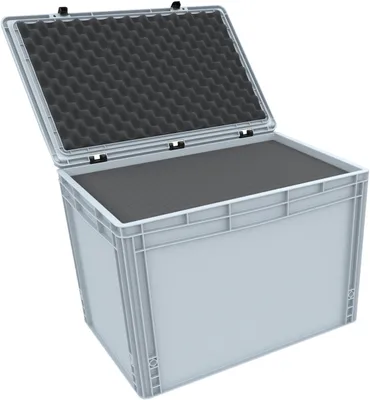Produktbild von Eurobox mit Scharnierdeckel & Rasterschaumstoff, 600x400x435 mm