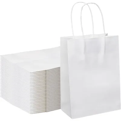 Image de Sacs en papier blancs, 30 pièces, avec anse, dimensions 15 x 8 x 21 cm, en papier kraft, pour cadeaux et fêtes