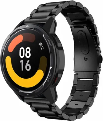 Produktbild von Strap-it Stahlarmband - Kompatibel mit Xiaomi Watch S1 Armband Ersatzarmband Edelstahl - Gliederarmband mit Faltschließe - Hochwertiges Material - für Smartwatch 22mm Armband Schwarz